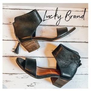 Lucky Brand Leather Barbina Heel Sandal in Black